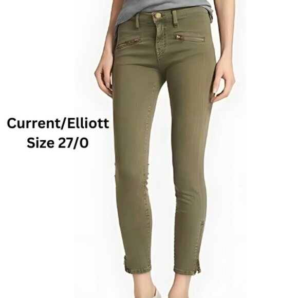 Current/Elliott Soho Zip Stiletto Army Green Skinny Denim Size 27- (0) - Picture 1 of 12